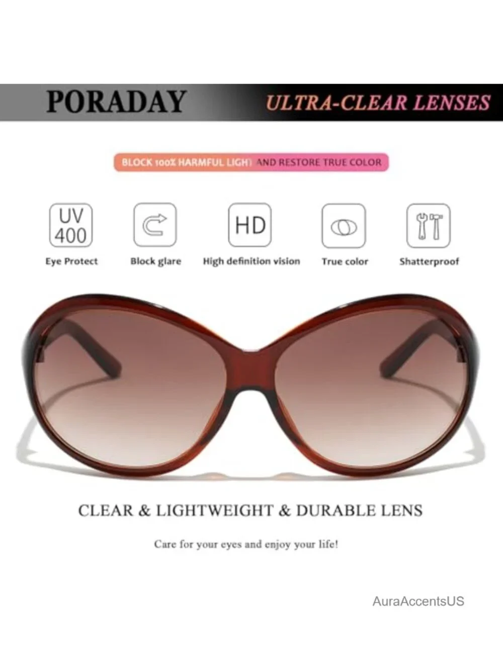 Oversized Wrap Around Sunglasses UV400 Retro Oval Full Frame